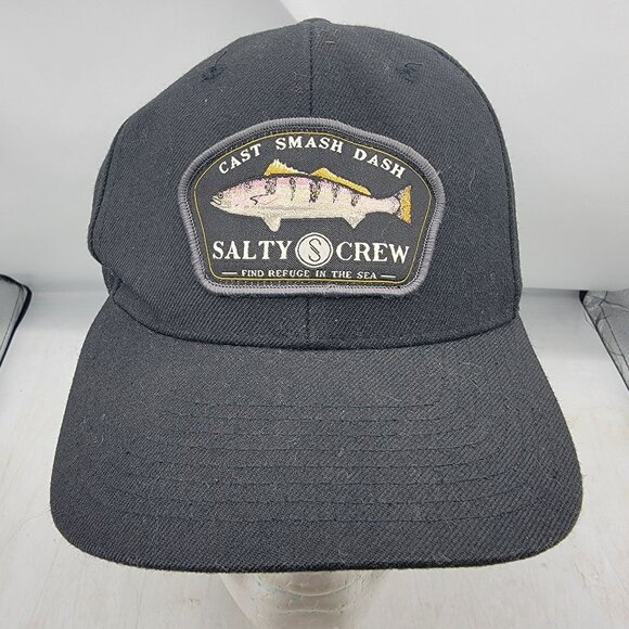 Salty Crew Grey Ghost 6 Panel Black Hat Fishing Outdoors Casual Summer - Picture 1 of 9